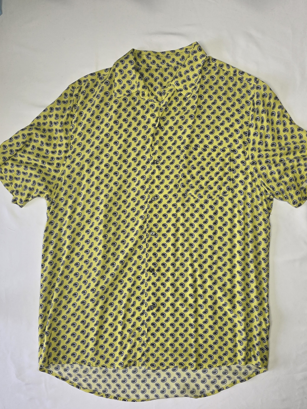 Neuw Denim Men's Lime Green Paisley Rayon Camp Collar Shirt